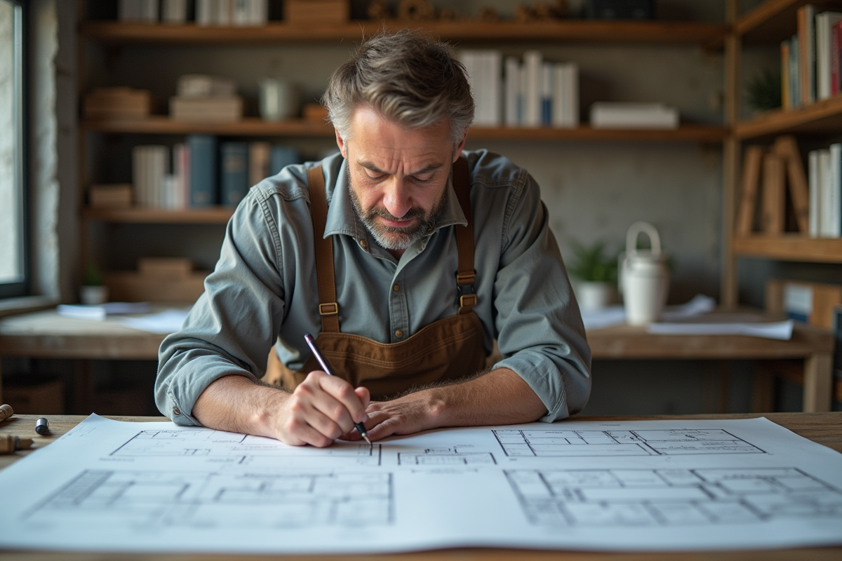 Architecte homme en train de dessiner un plan précis
