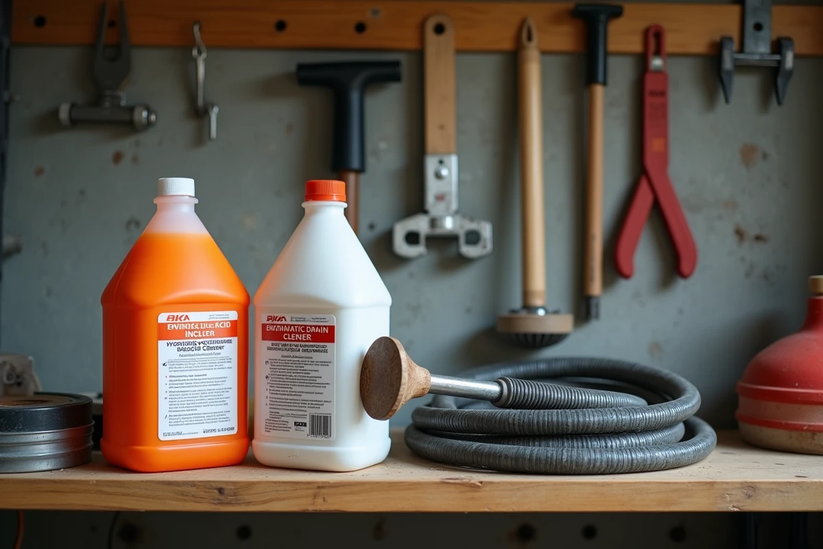Comparaison de produits pour déboucher les canalisations : acide chlorhydrique, déboucheur enzymatique et furet mécanique