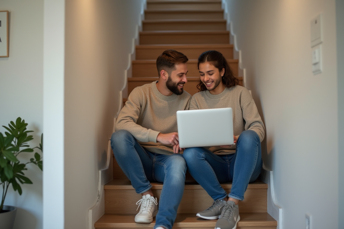 Jeune couple discutant de renovation dans un sous-sol fini