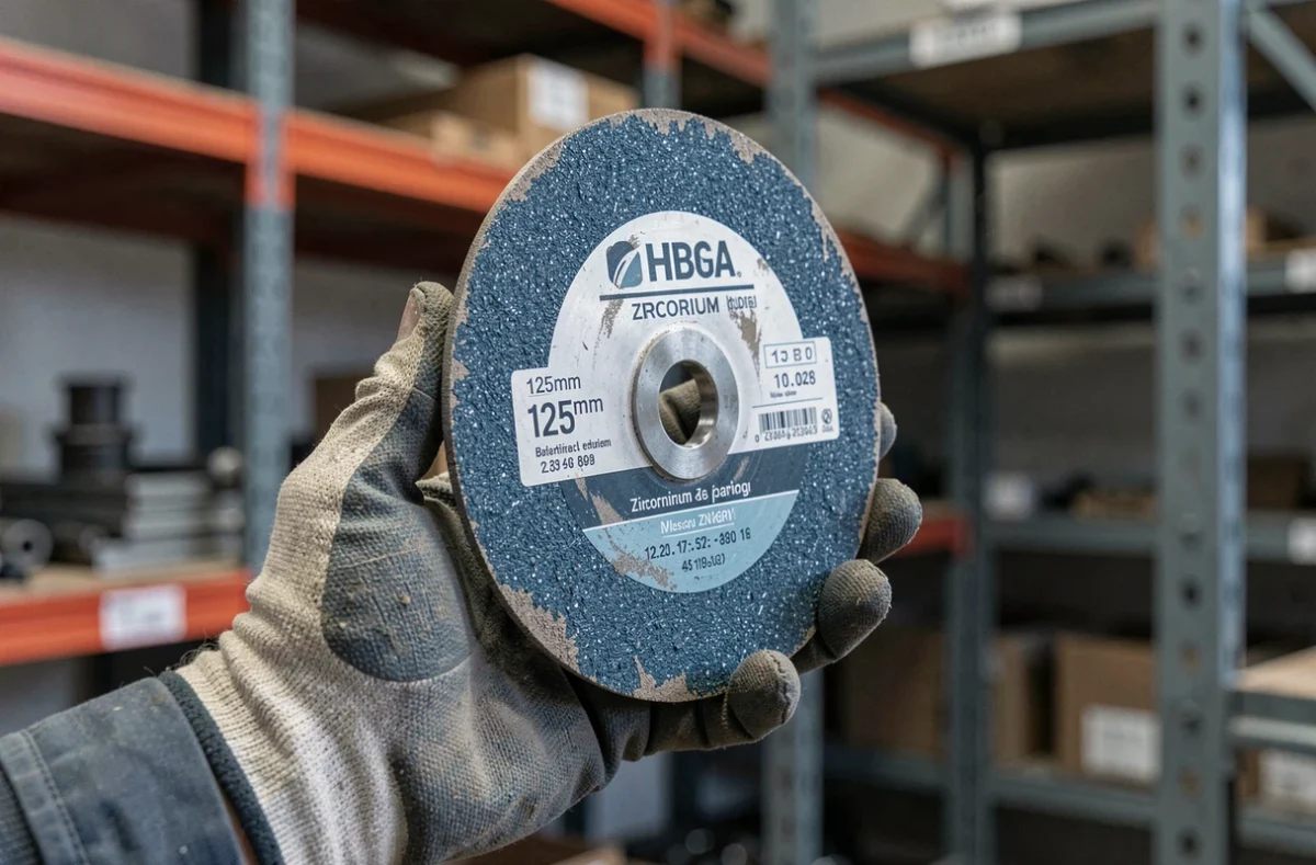Disque zirconium 125 mm pour travaux intensifs tenu à la main dans un atelier industriel
