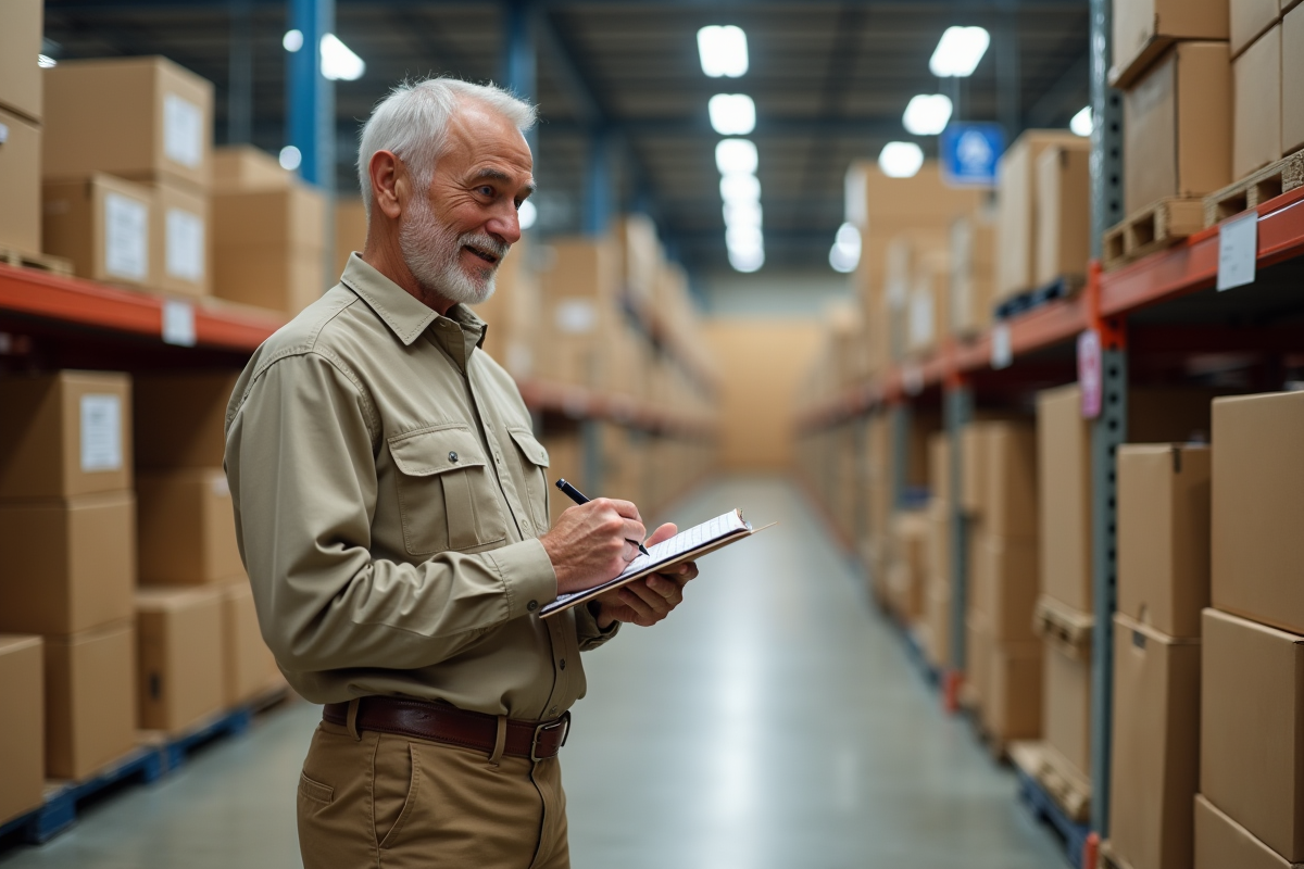 Homme notant des cartons en magasin de bricolage