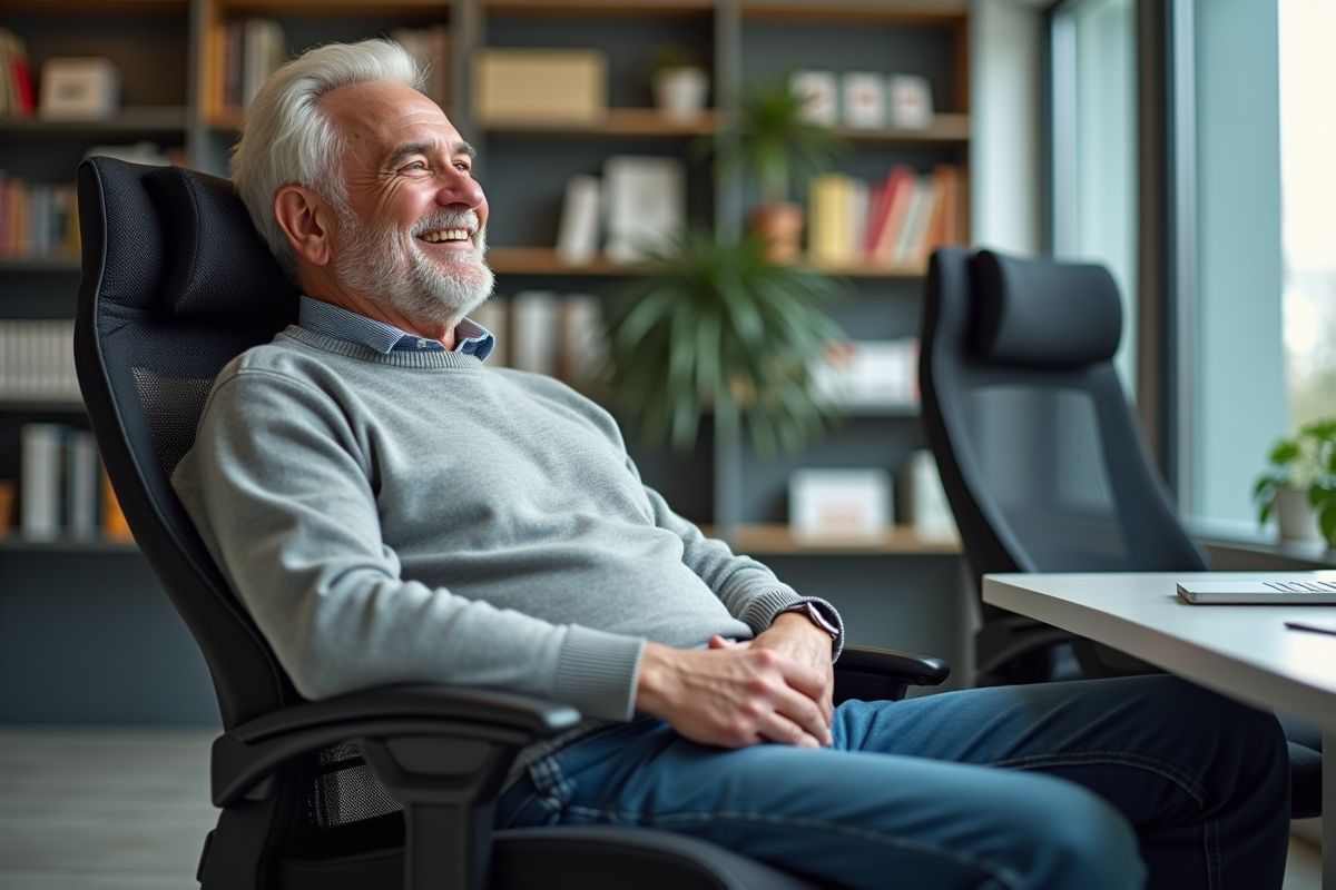 Homme d age moyen détendu dans un bureau open space professionnel