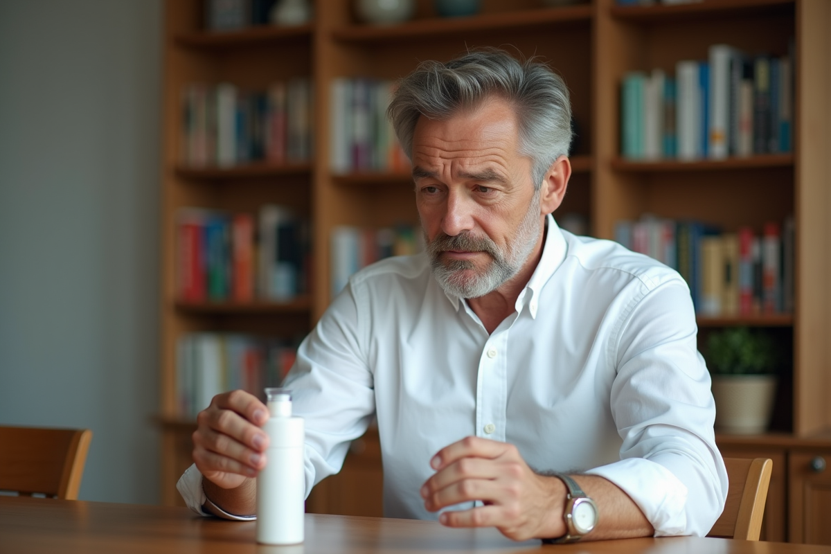 Homme examine une cartouche de filtre à eau à la table