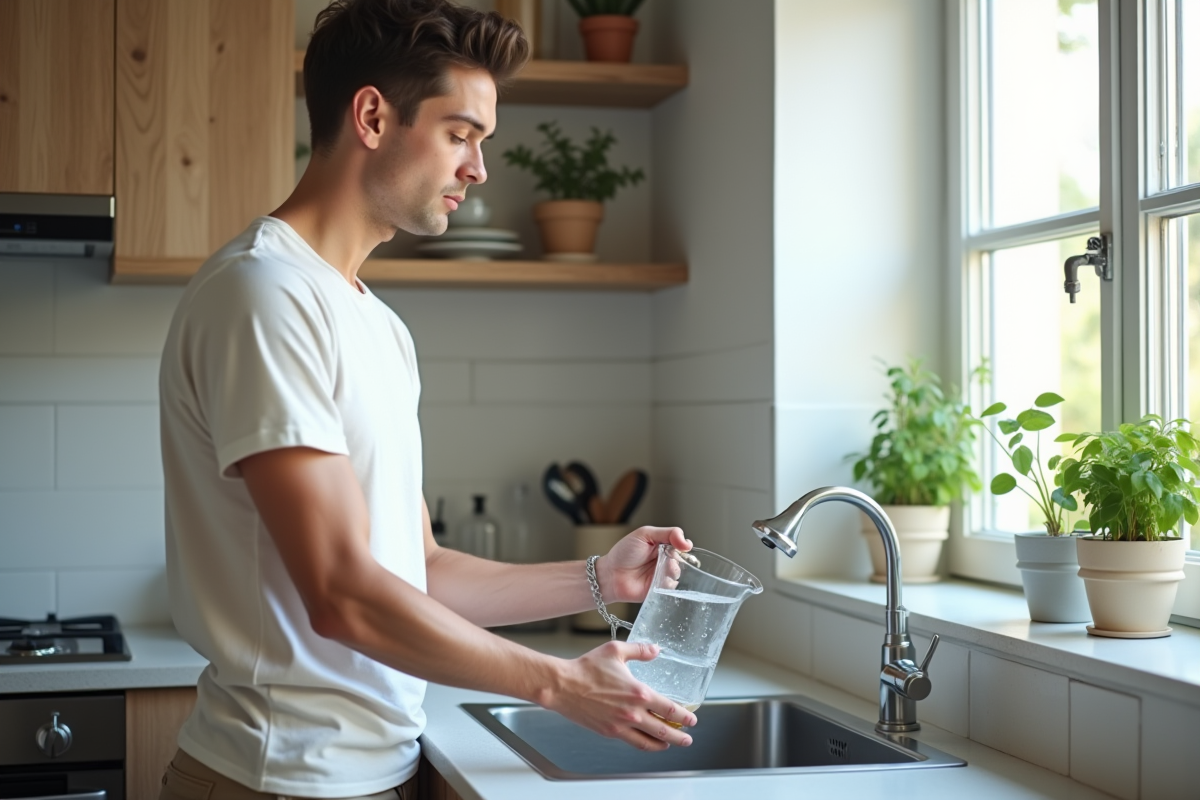 Jeune homme versant de l