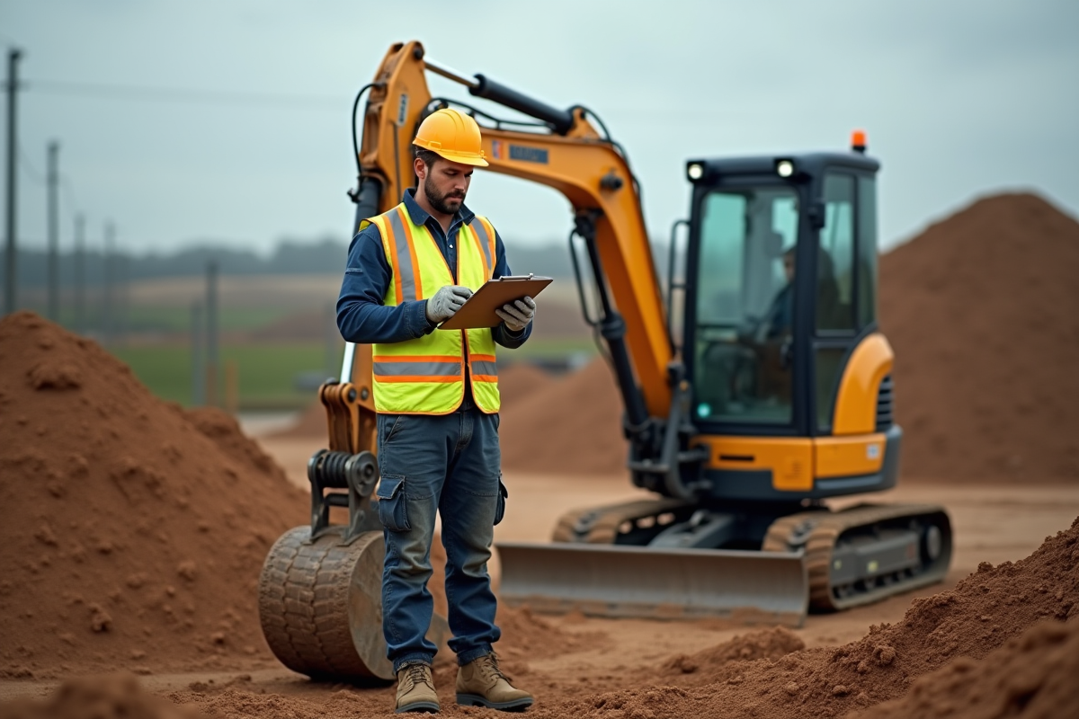Ouvrier professionnel avec excavateur sur chantier